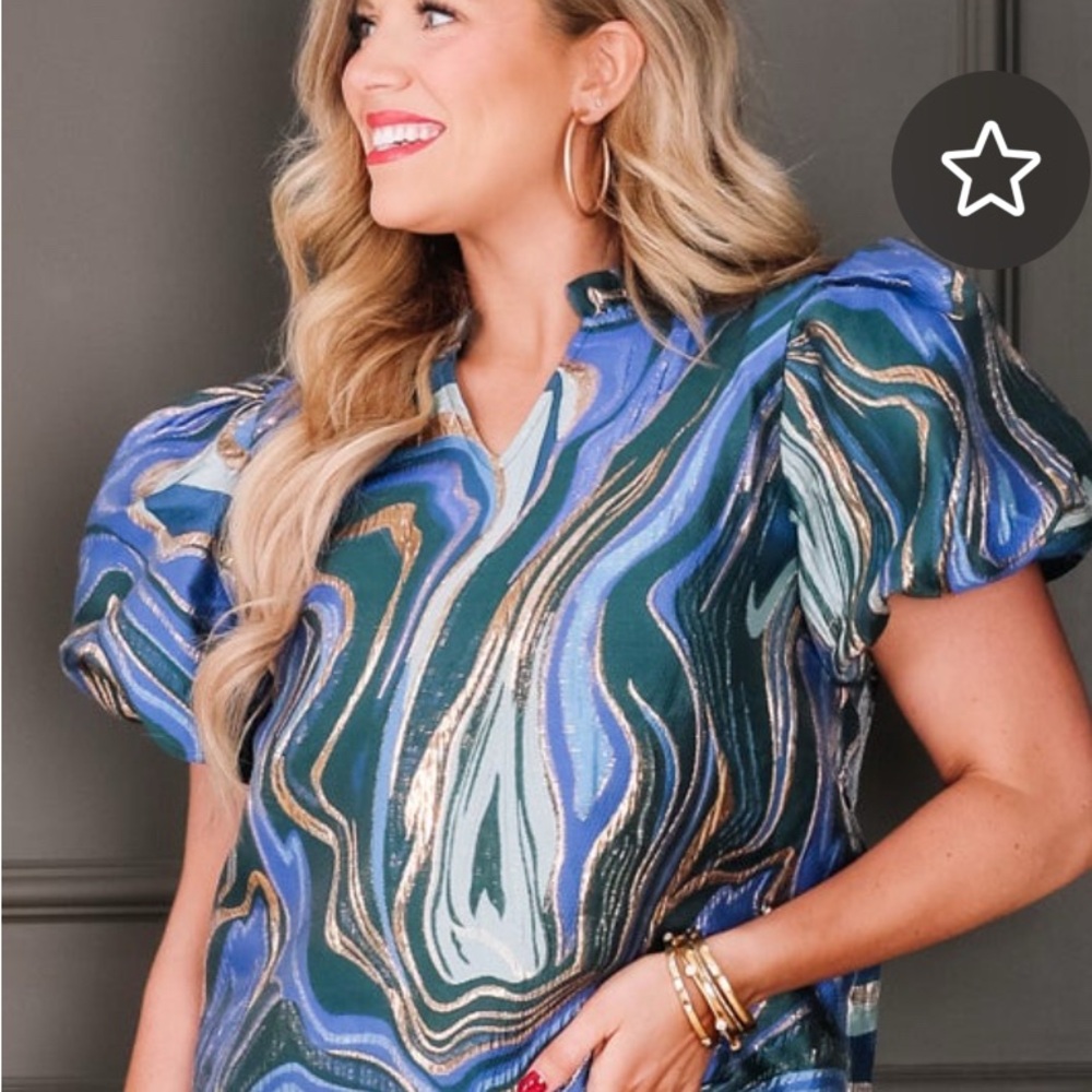 JODIFL Blue and Gold Swirl Blouse